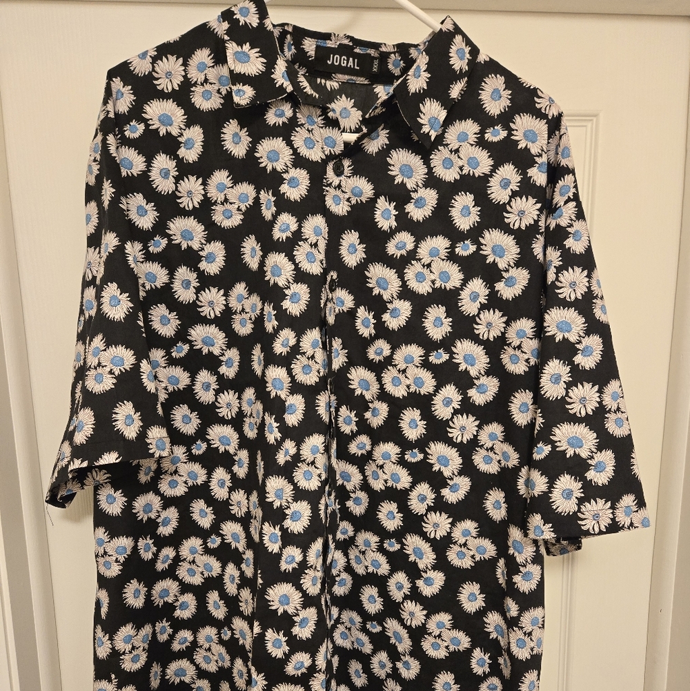 Jogal Men's Black and Blue Floral Casual Shirt